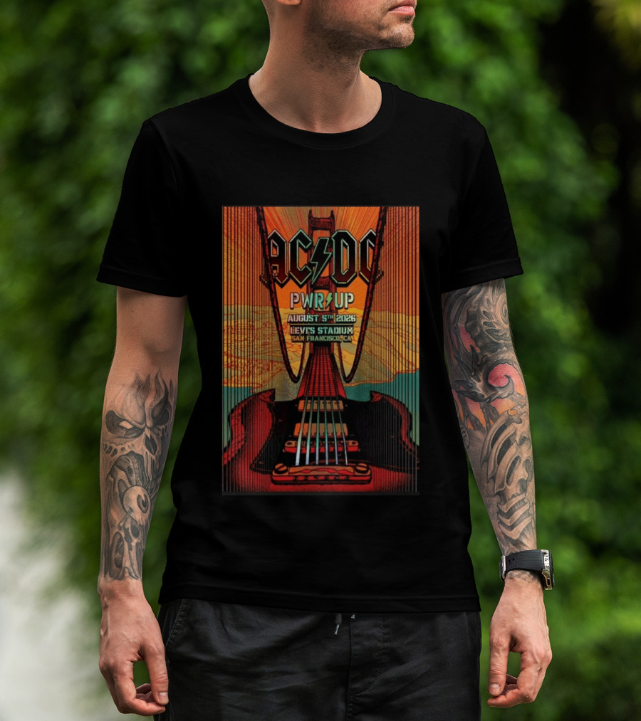 AC DC PWR UP August 5th 2026 Levi's Stadium San Francisco CA Golden Gate Bridge Guitar T-Shirt