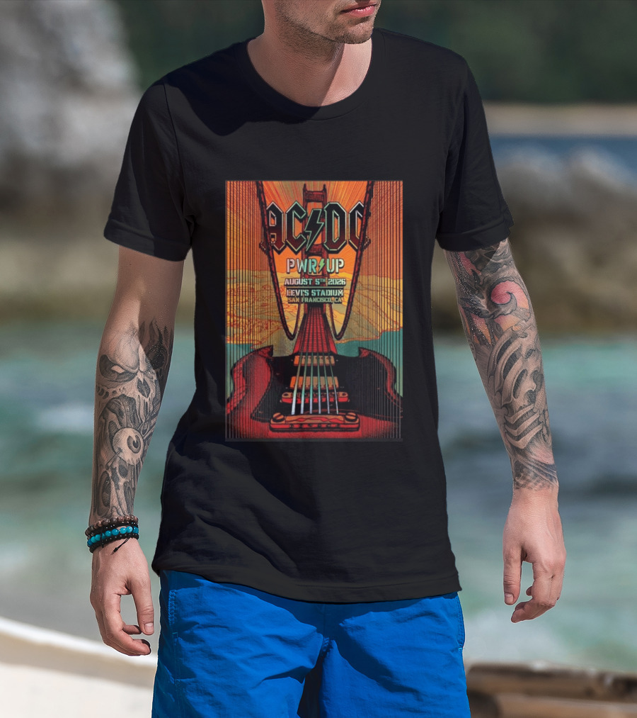AC DC PWR UP August 5th 2026 Levi's Stadium San Francisco CA Golden Gate Bridge Guitar T-Shirt