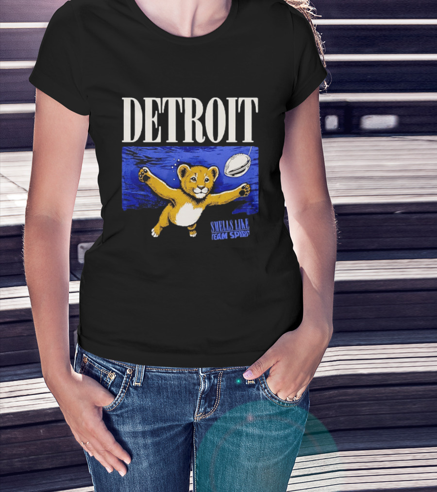 Detroit Lions Smells Like Team Spirit Nostalgic Blue Lion Cub Football T-Shirt