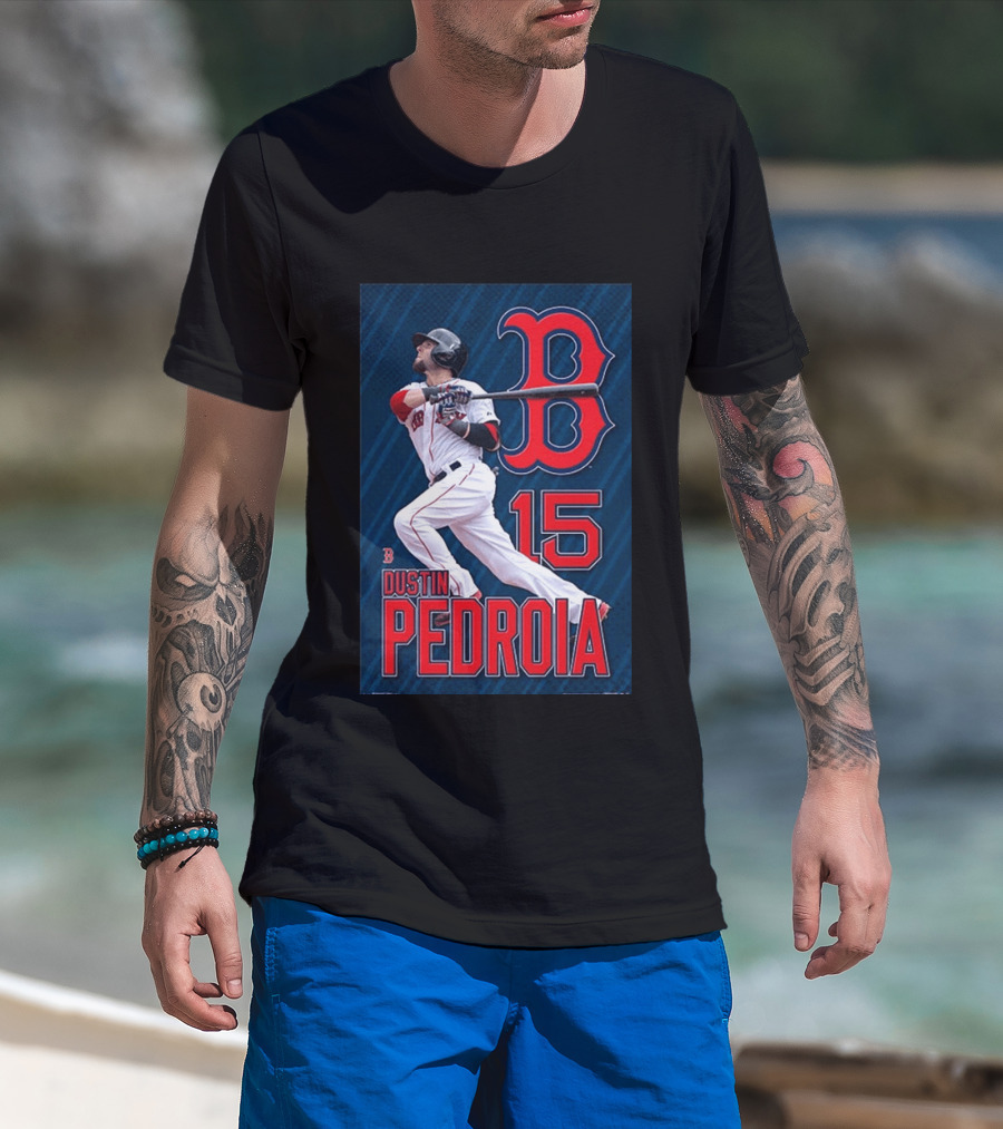 Dustin Pedroia Boston Red Sox 15 MLB Baseball Action T-Shirt