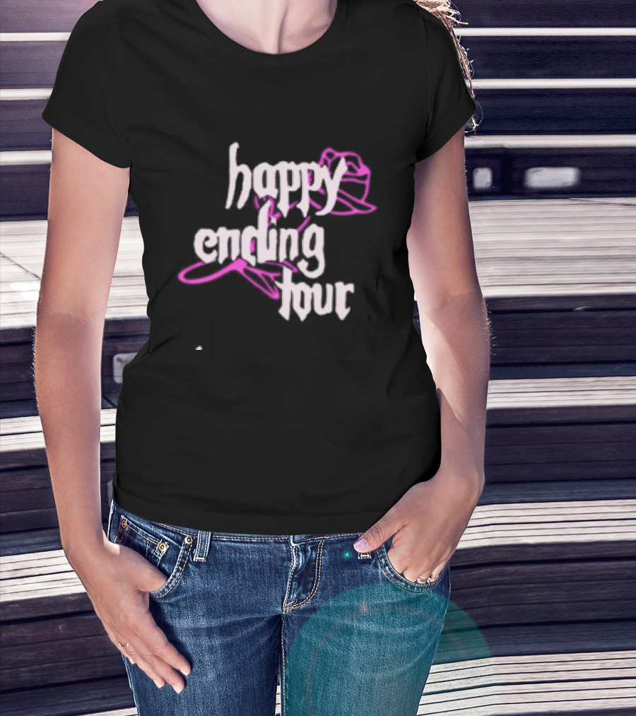 Bailey Rose Spinn Store Happy Ending Tour Trucker Hat Pink And White T-Shirt