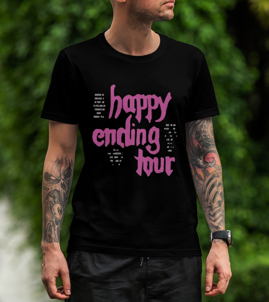 Bailey Rose Spinn Store Happy Ending Tour Pink Text With Date Locations T-Shirt