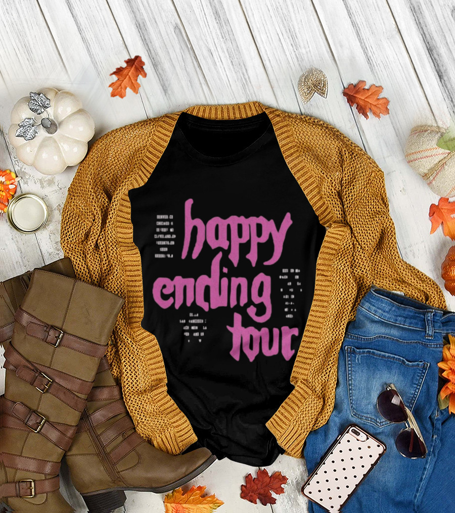 Bailey Rose Spinn Store Happy Ending Tour Pink Text With Date Locations T-Shirt