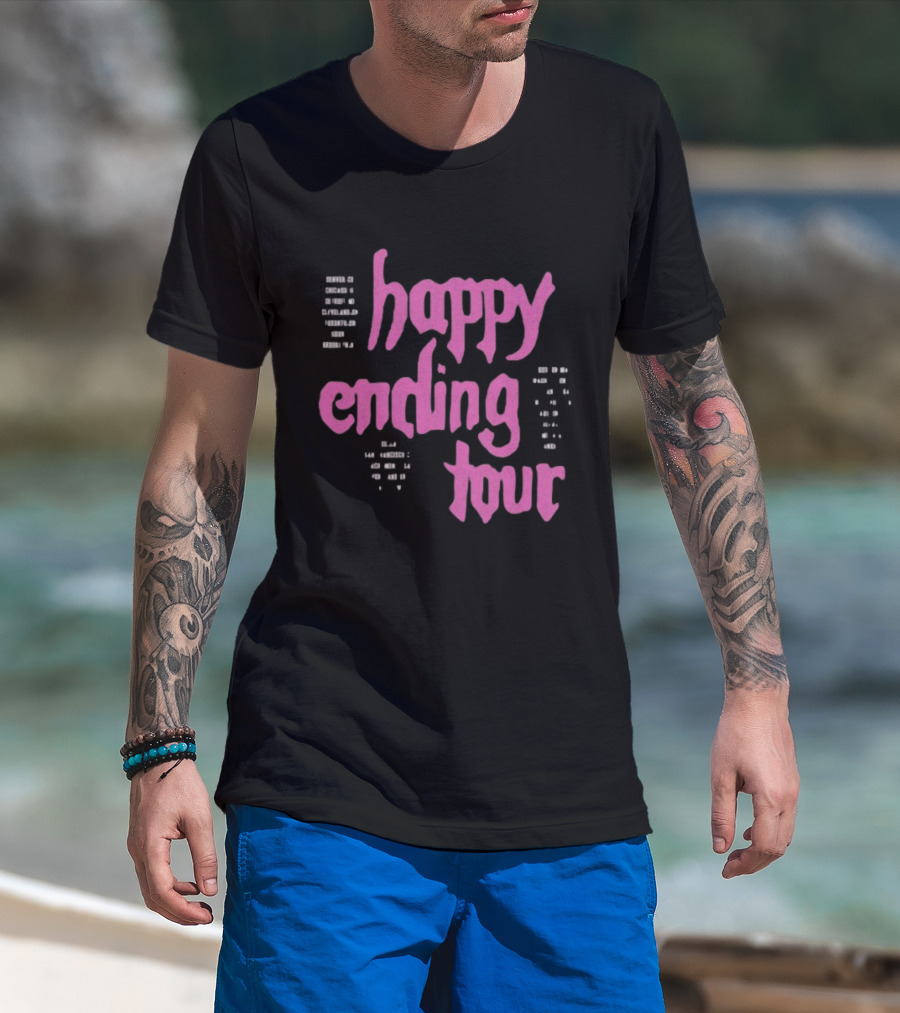 Bailey Rose Spinn Store Happy Ending Tour Pink Text With Date Locations T-Shirt