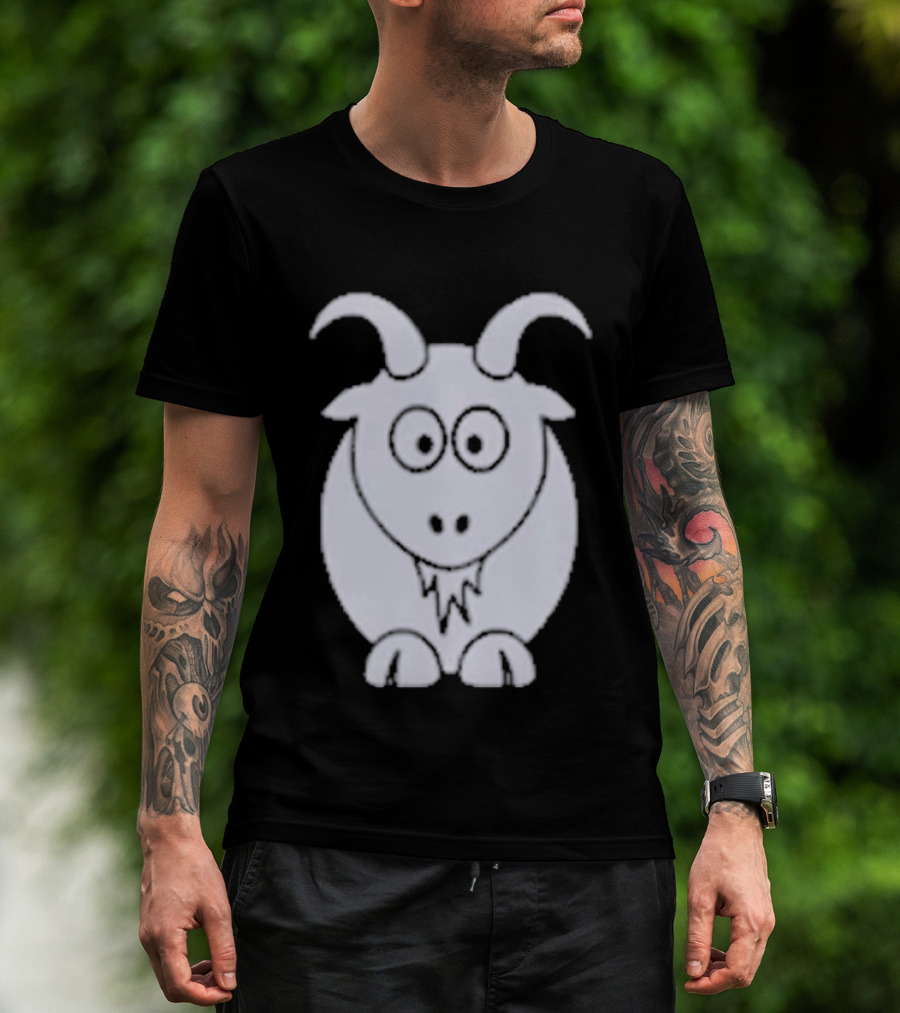 Cartoon Goat With Horns Cute Animal T-Shirt