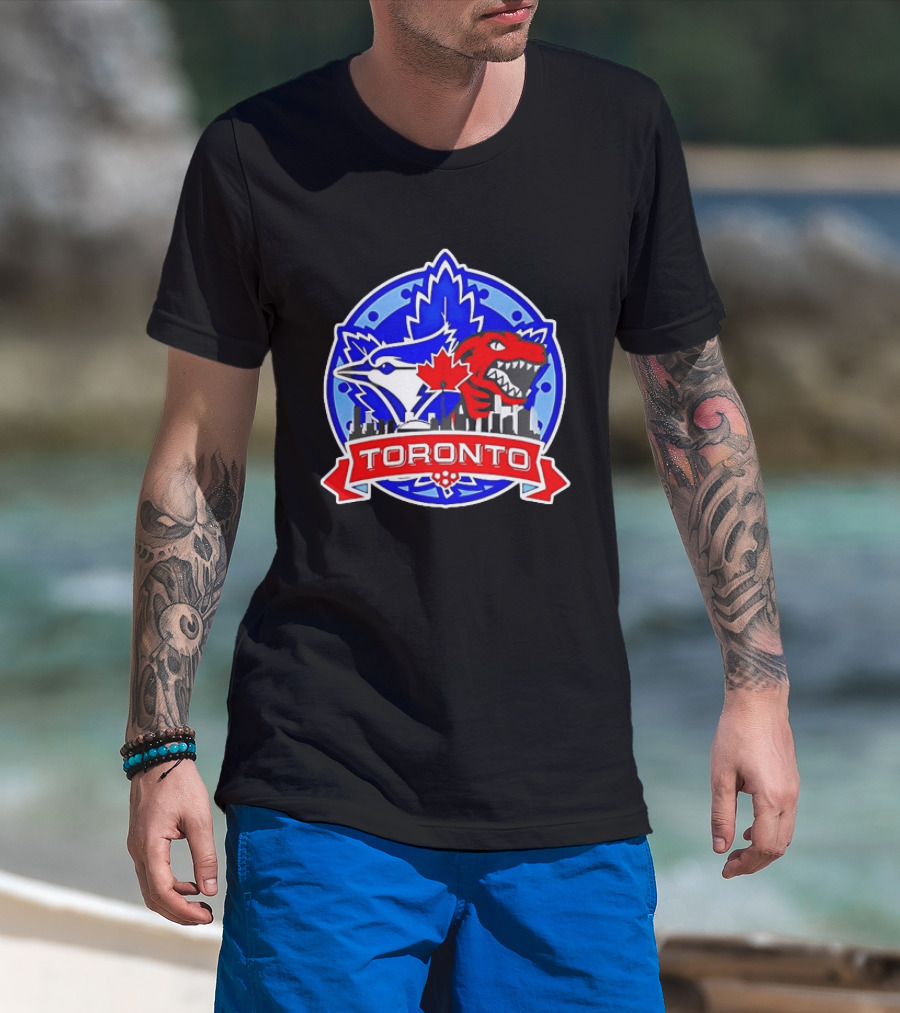 Toronto Raptors Blue Jays City Skyline Canada Leaf T-Shirt