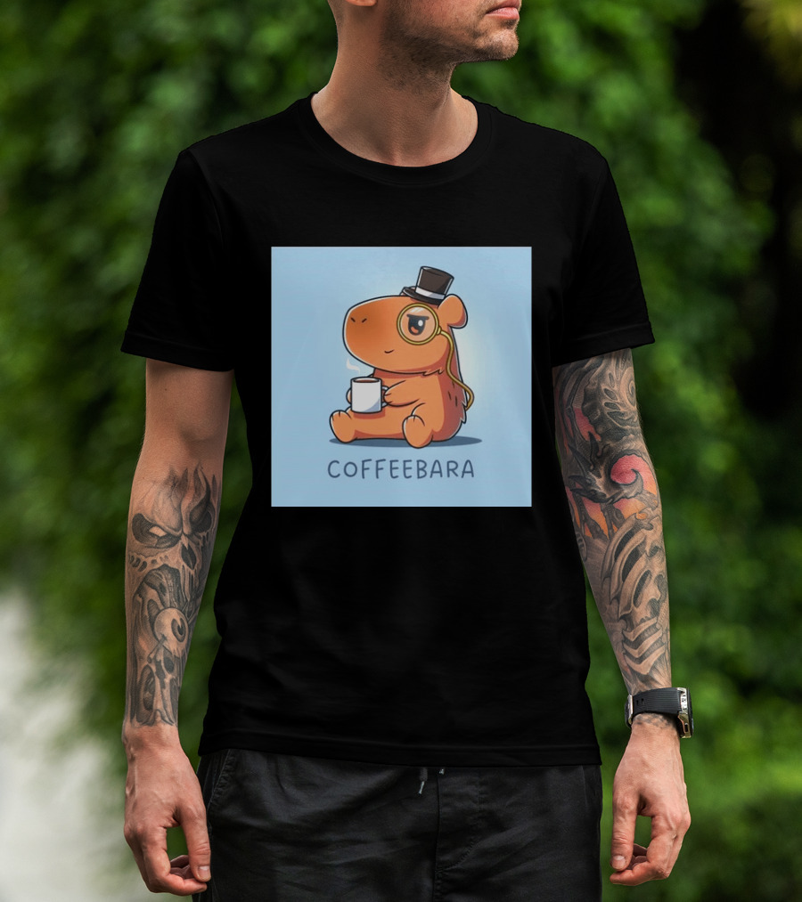 COFFEEBARA Cute Capybara Drinking Coffee With Top Hat And Monocle T-Shirt