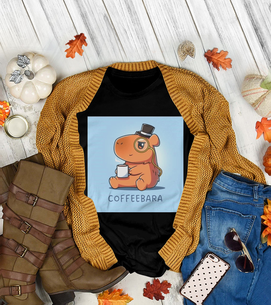 COFFEEBARA Cute Capybara Drinking Coffee With Top Hat And Monocle T-Shirt