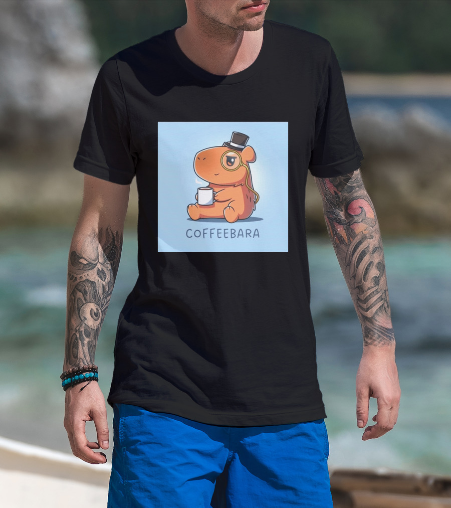COFFEEBARA Cute Capybara Drinking Coffee With Top Hat And Monocle T-Shirt
