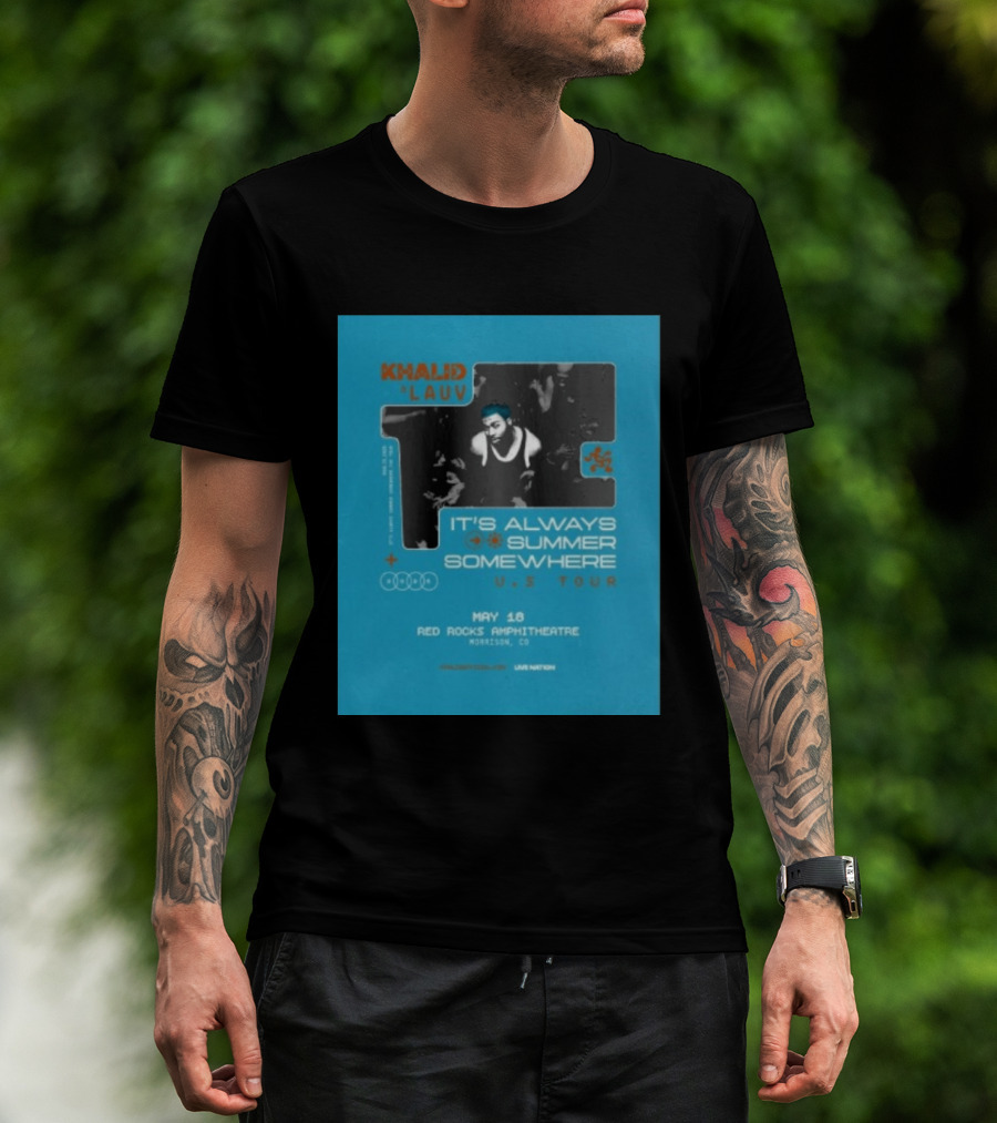 Khalid Lauv It's Always Summer Somewhere US Tour 2026 May 18 Red Rocks Amphitheatre Morrison CO Live Nation T-Shirt
