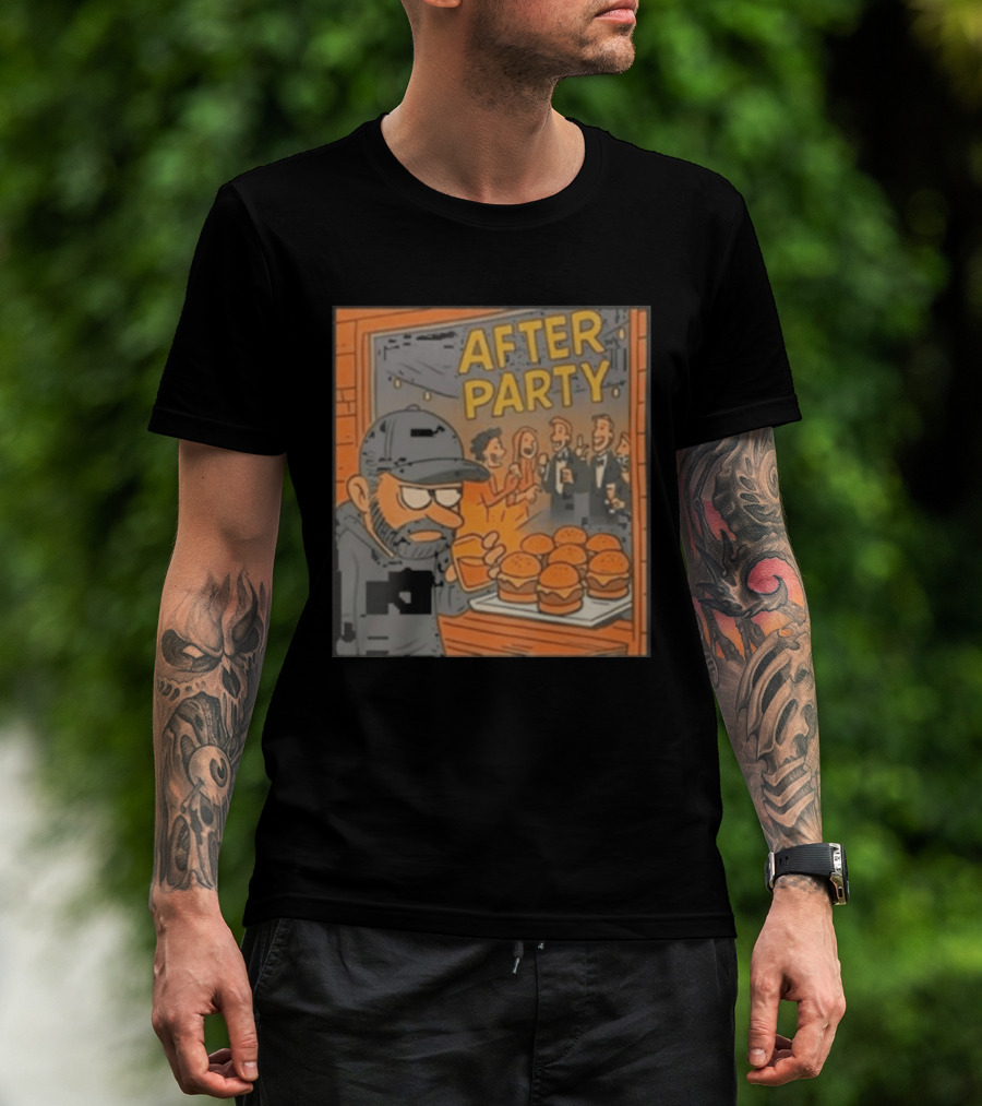 After Party Burger Cartoon With Drink In Hand T-Shirt