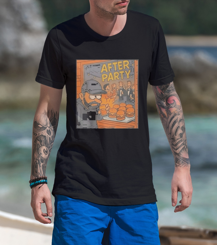 After Party Burger Cartoon With Drink In Hand T-Shirt