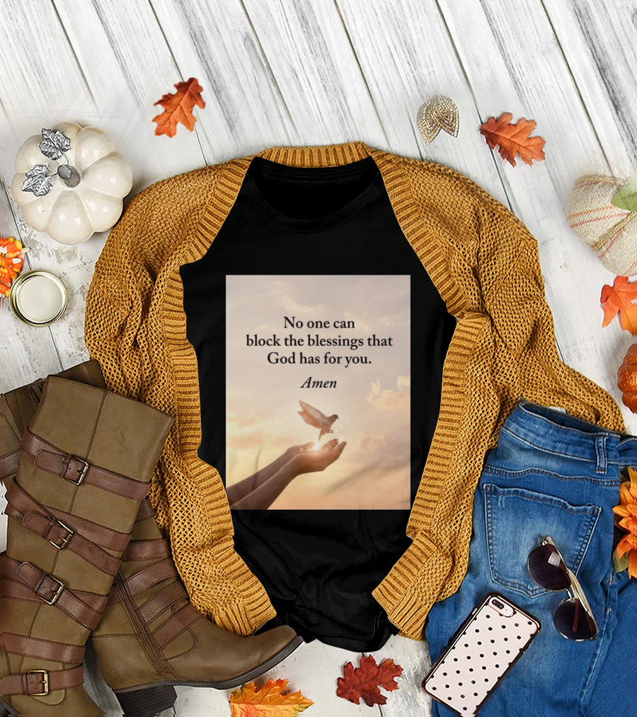 No One Can Block The Blessings That God Has For You Amen Hands Dove Sky Scene T-Shirt
