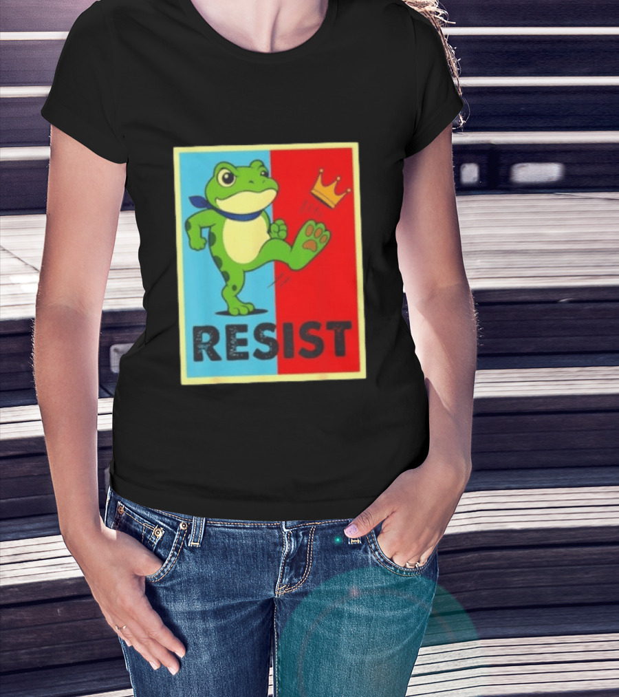 Resist Frog Kicking Crown Icon No Kings T-Shirt