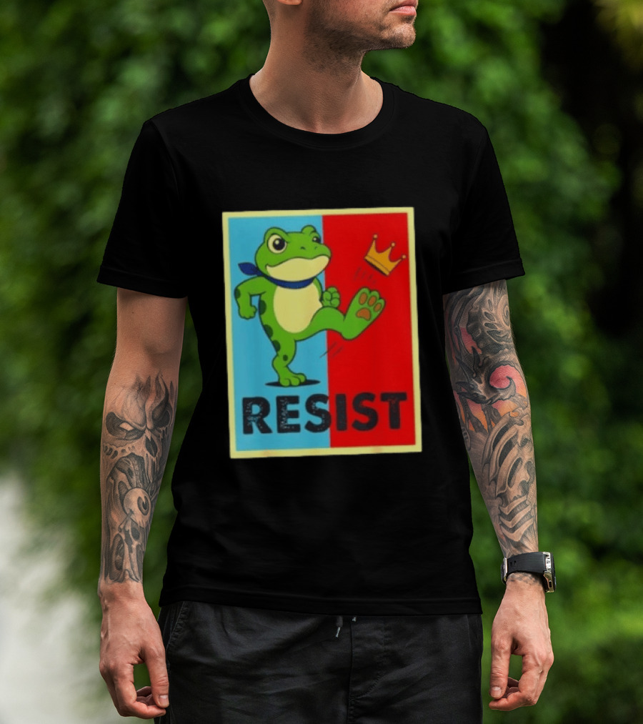 Resist Frog Kicking Crown Icon No Kings T-Shirt