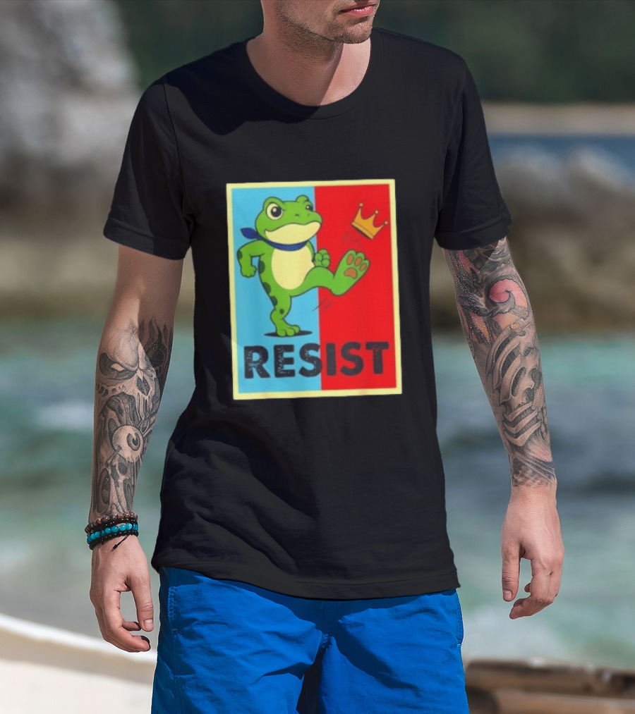 Resist Frog Kicking Crown Icon No Kings T-Shirt