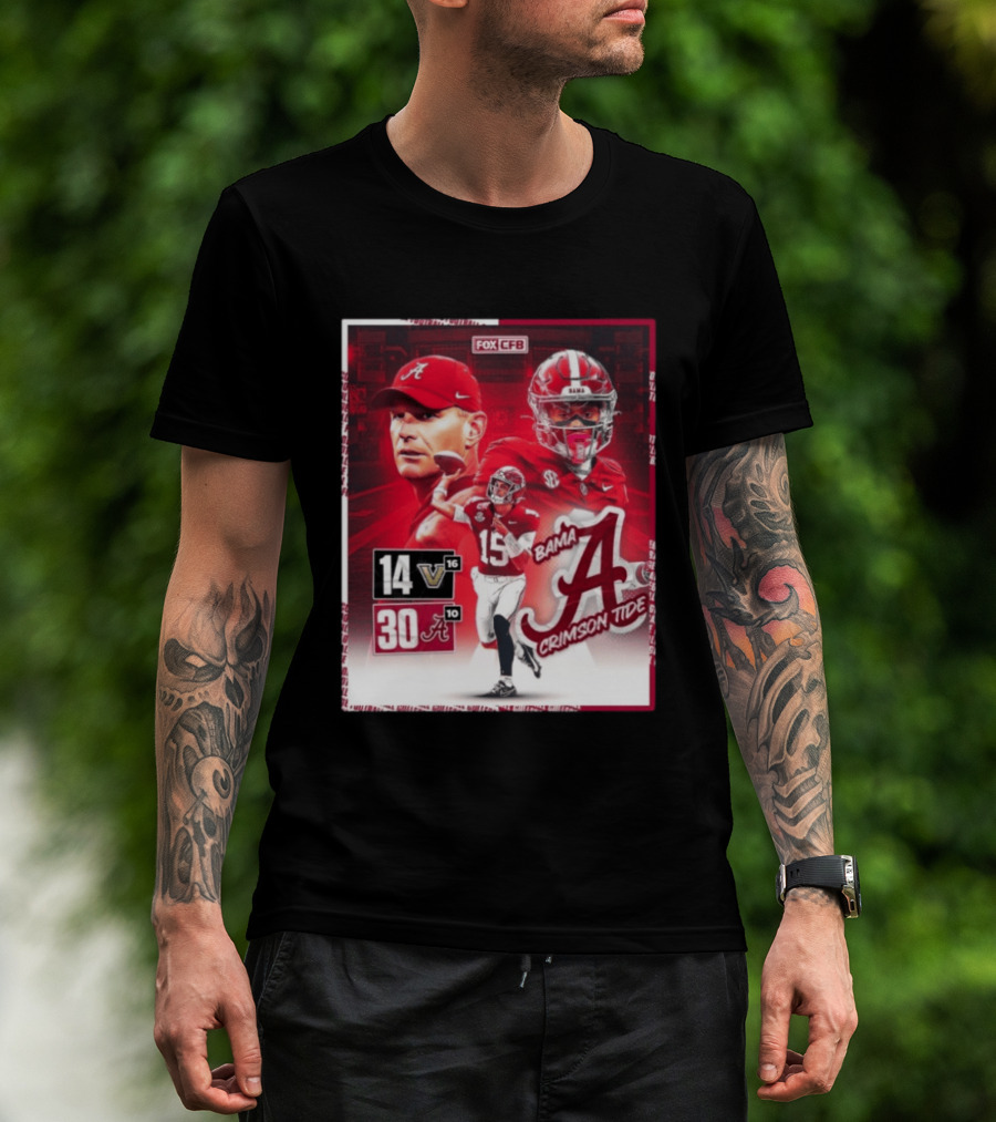 Crimson Tide Triumph Over Vanderbilt 30 14 Featuring Head Coach Kalen DeBoer And Jalen Milroe T-Shirt