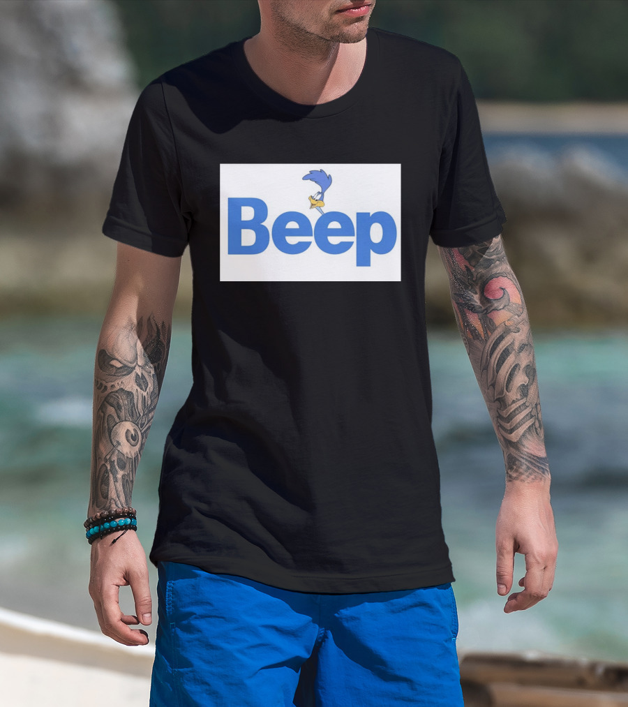 Looney Tunes Road Runner Beep Text Featuring Iconic Cartoon T-Shirt