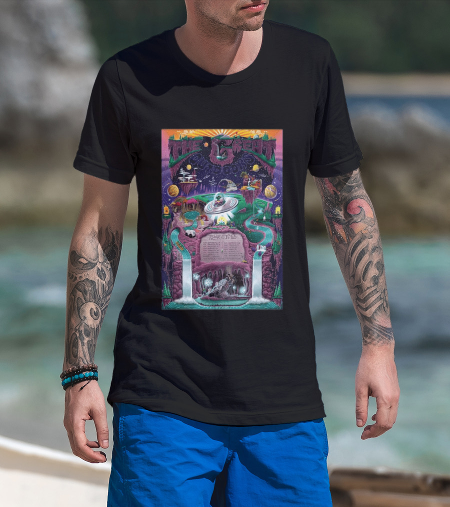 The Great Outdoors Fall Tour 2026 Cosmic Adventure Spaceships Waterfalls Planets T-Shirt