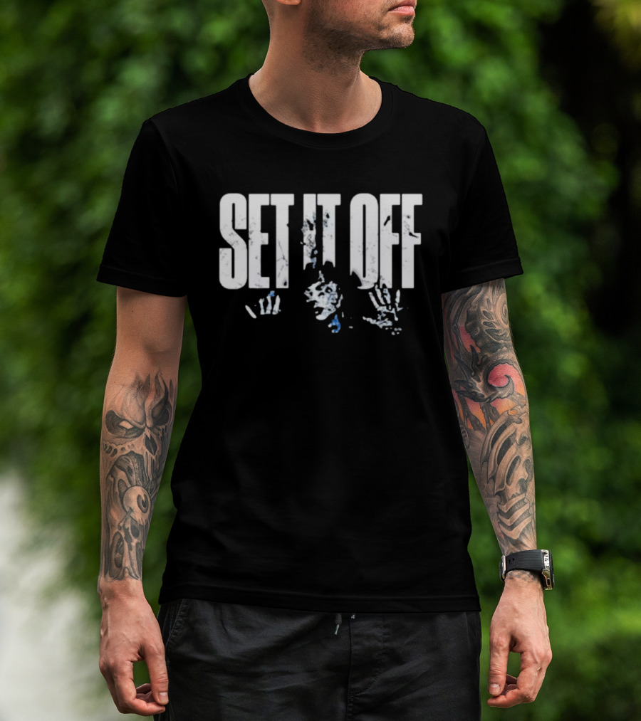 Set It Off Cracked Text With Blue Paint Effect T-Shirt