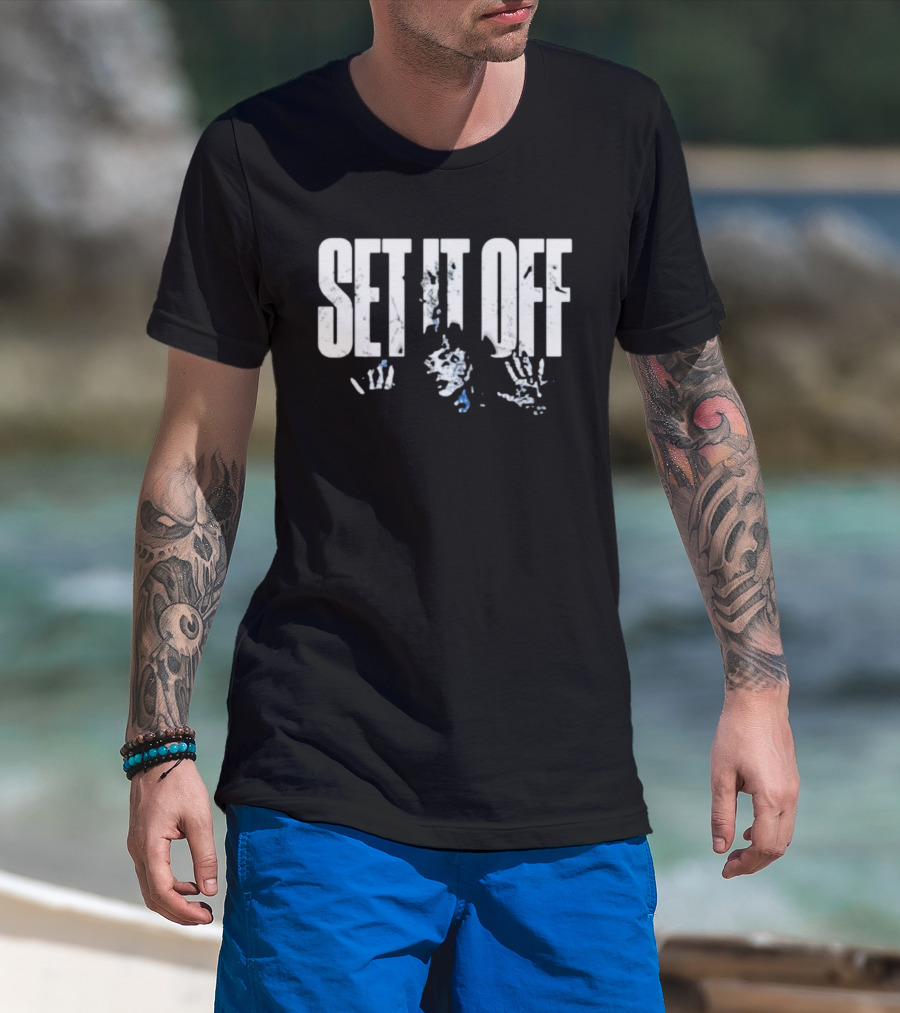 Set It Off Cracked Text With Blue Paint Effect T-Shirt