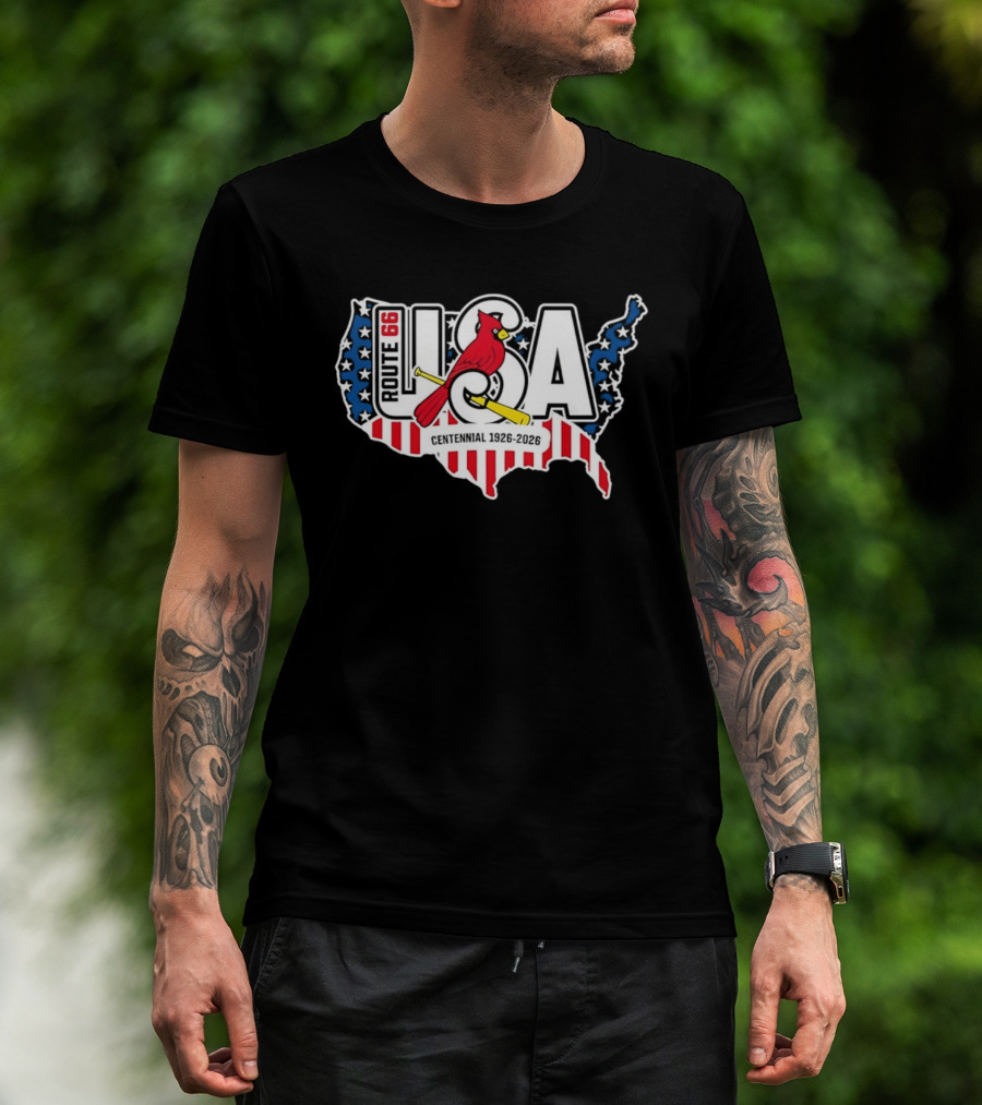 St Louis Cardinals Route 66 USA Centennial 1926 2026 American Flag Map T-Shirt