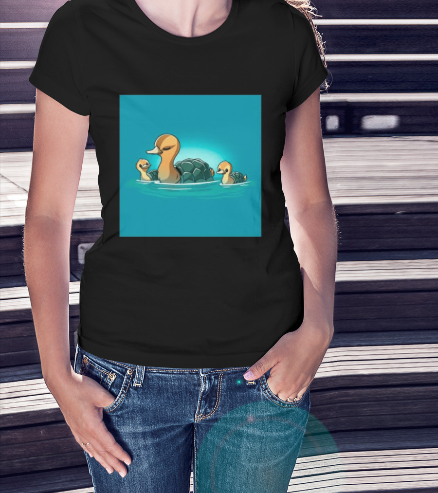 Turtle Ducks Swimming Cute Playful Hybrid Creatures T-Shirt