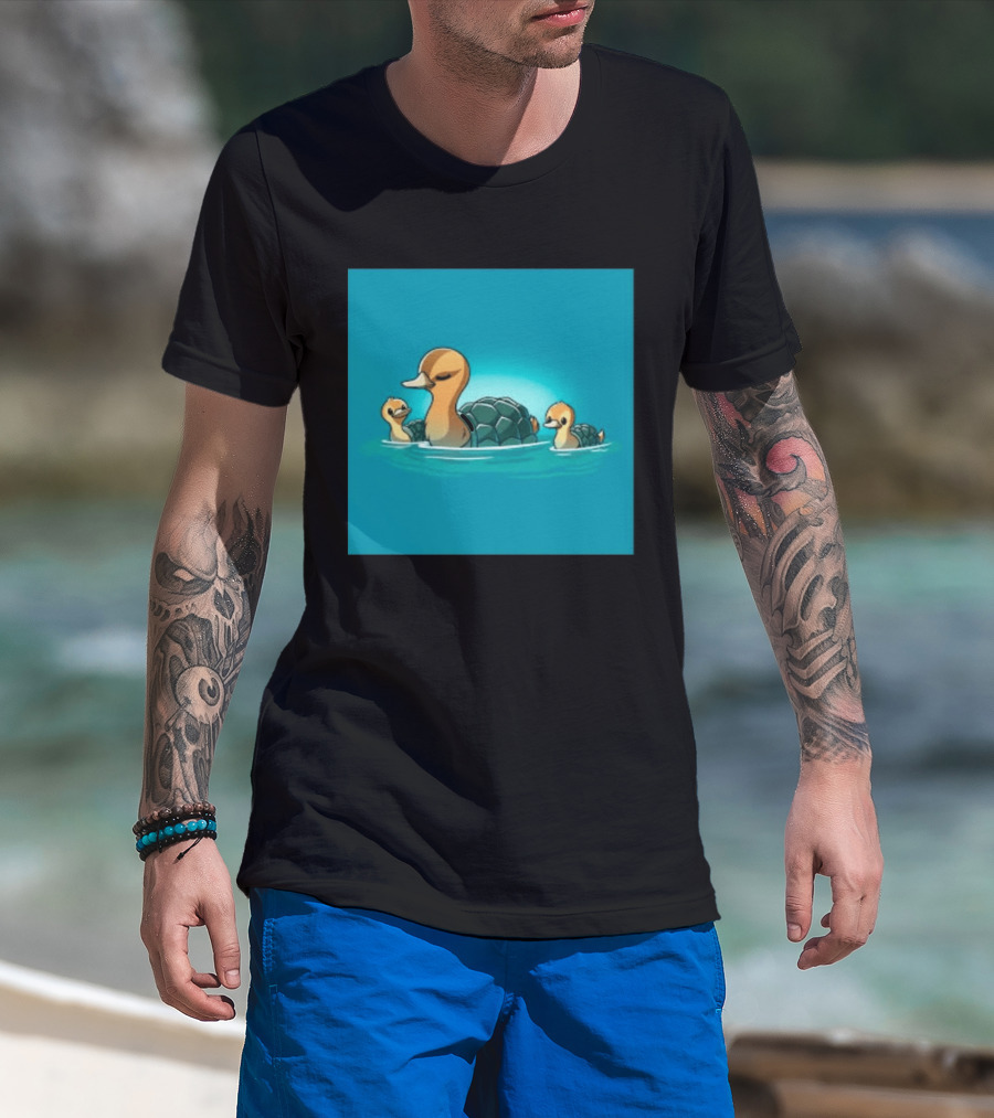 Turtle Ducks Swimming Cute Playful Hybrid Creatures T-Shirt