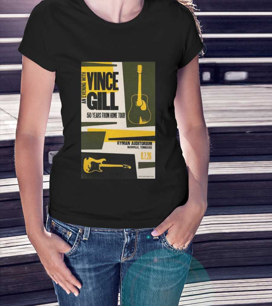 An Evening With Vince Gill 50 Years From Home Tour Ryman Auditorium Nashville August 7 2026 T-Shirt