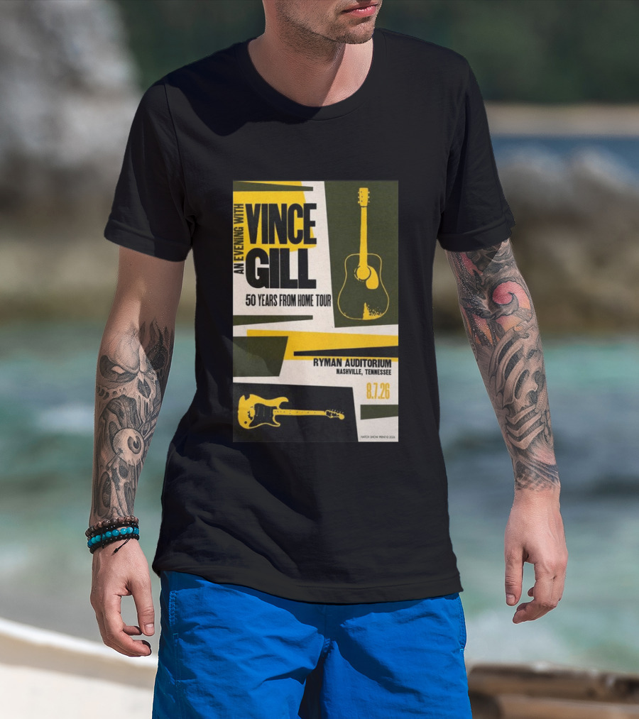 An Evening With Vince Gill 50 Years From Home Tour Ryman Auditorium Nashville August 7 2026 T-Shirt
