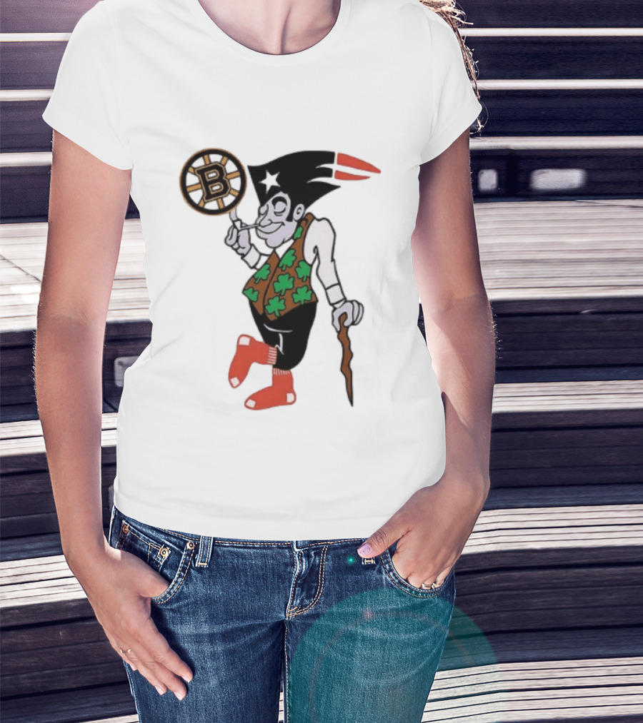 Boston All Sport Team Vintage Mascot With Clover And Cane T-Shirt