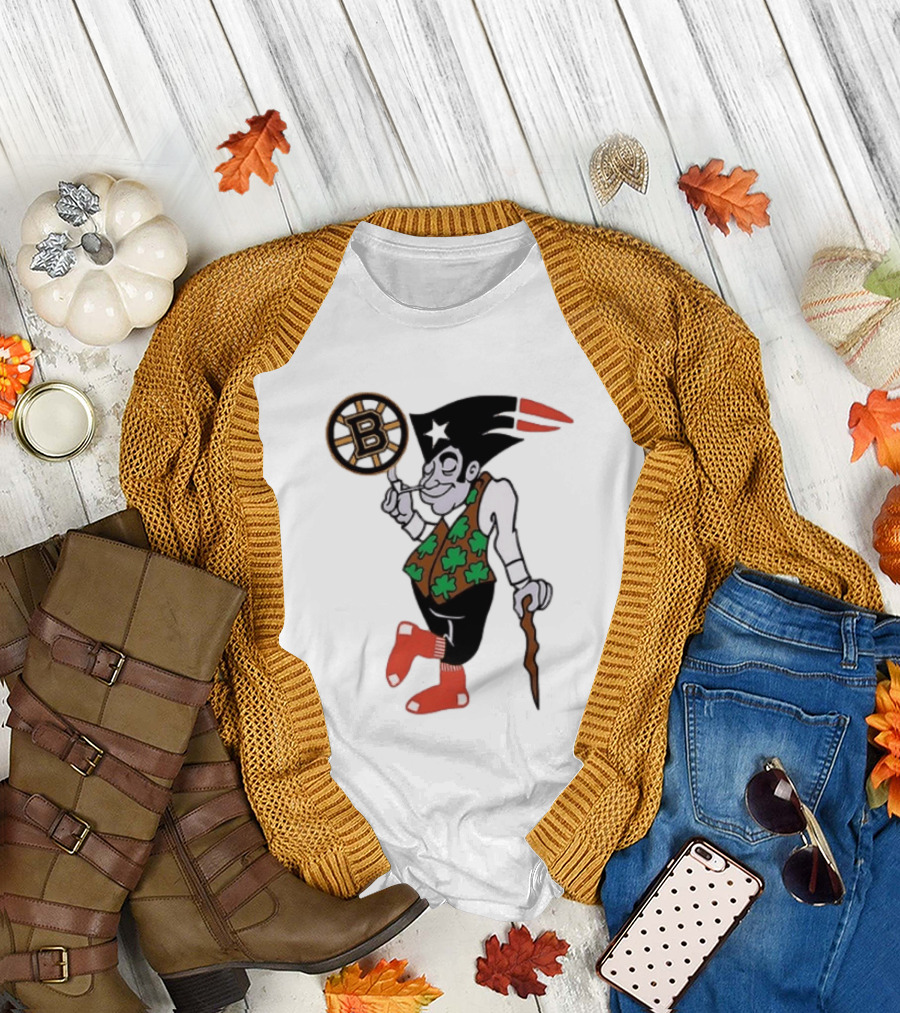 Boston All Sport Team Vintage Mascot With Clover And Cane T-Shirt