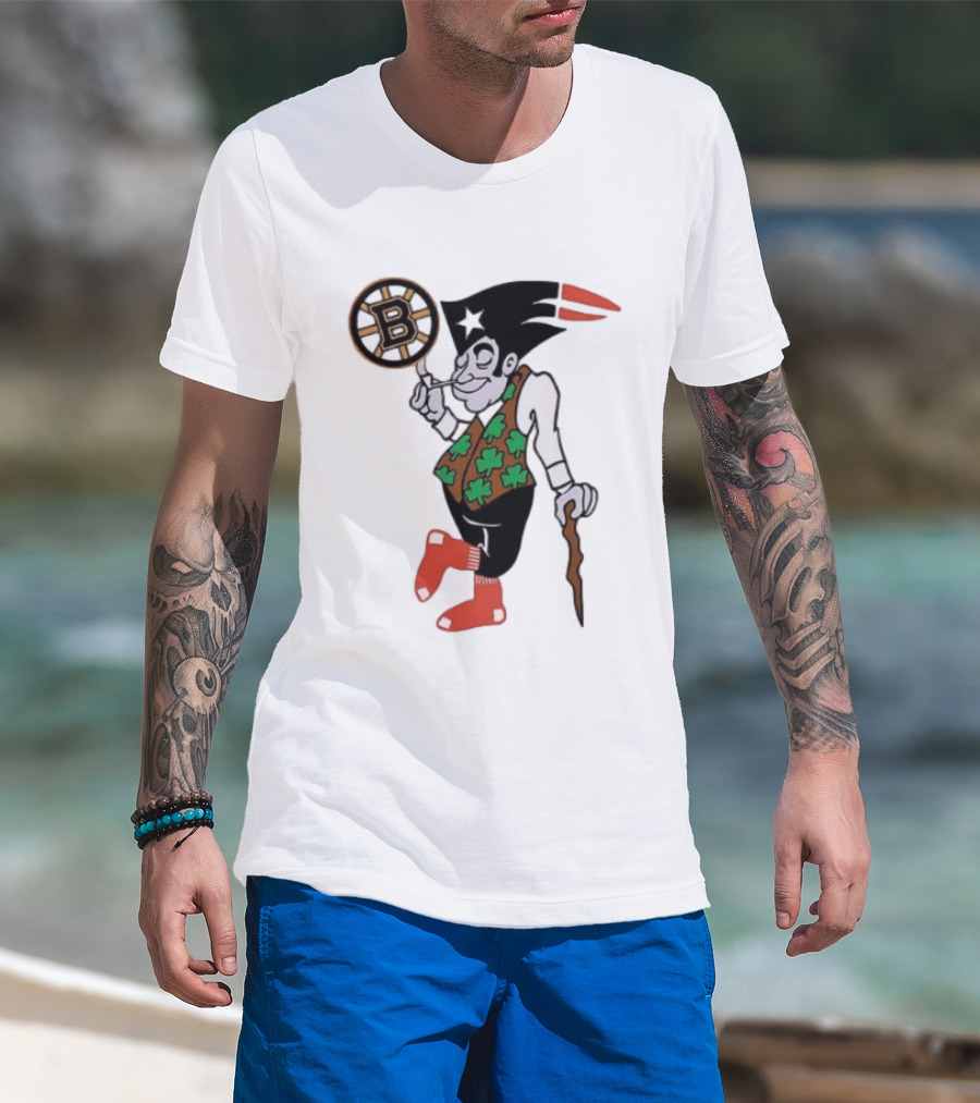 Boston All Sport Team Vintage Mascot With Clover And Cane T-Shirt