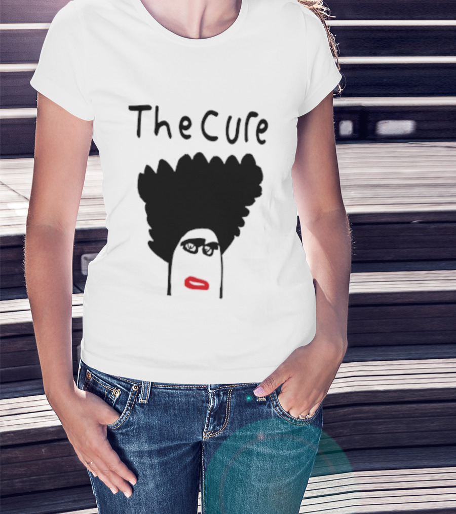 Kieran Maguire Wearing The Cure Text Bold Face Black Hair Red Lips T-Shirt
