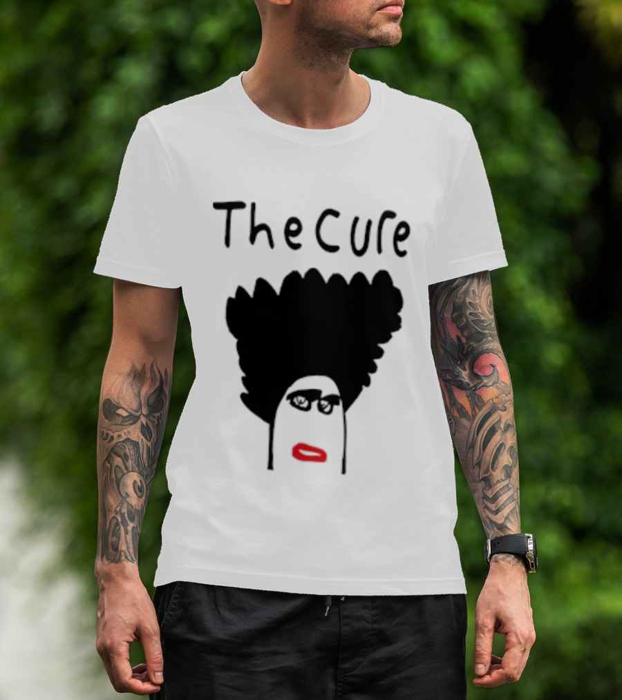 Kieran Maguire Wearing The Cure Text Bold Face Black Hair Red Lips T-Shirt