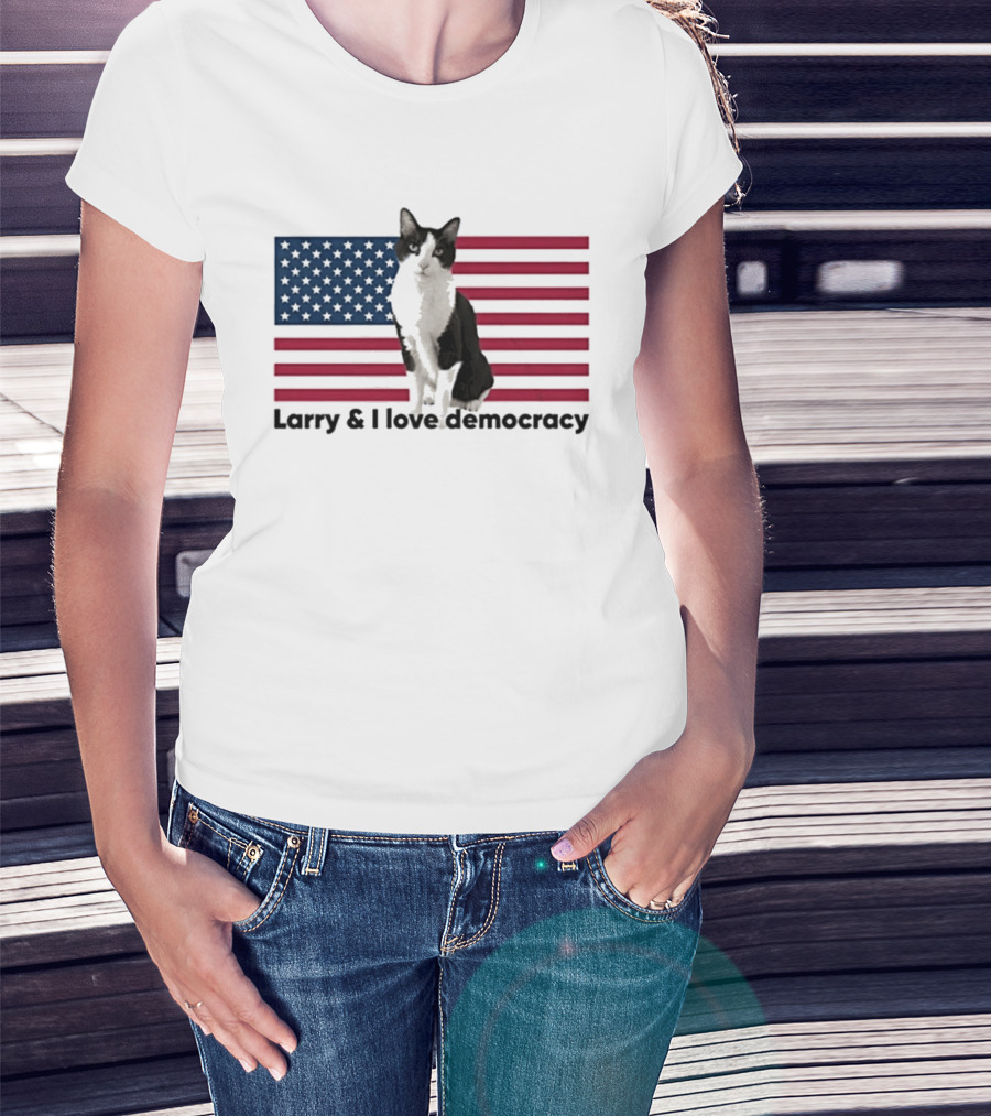 Larry I Love Democracy Cat American Flag T-Shirt