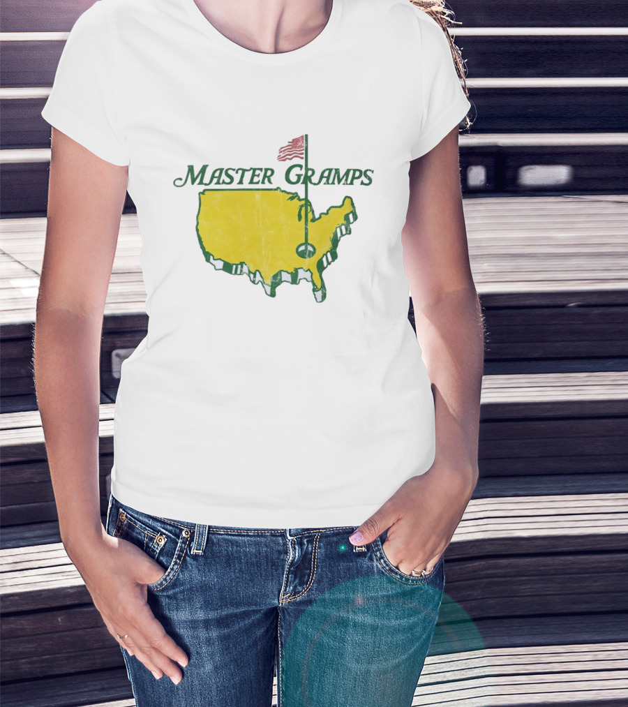 Master Gramps Golfing USA Flag Map T-Shirt