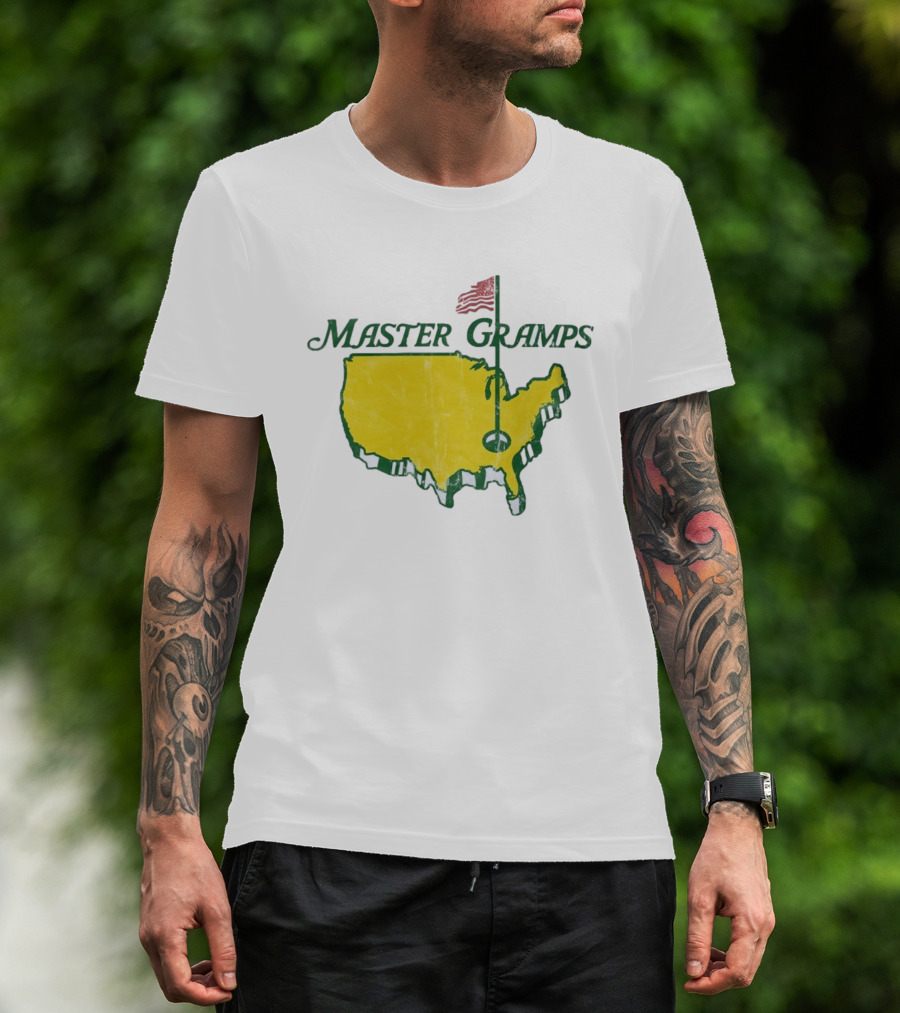 Master Gramps Golfing USA Flag Map T-Shirt