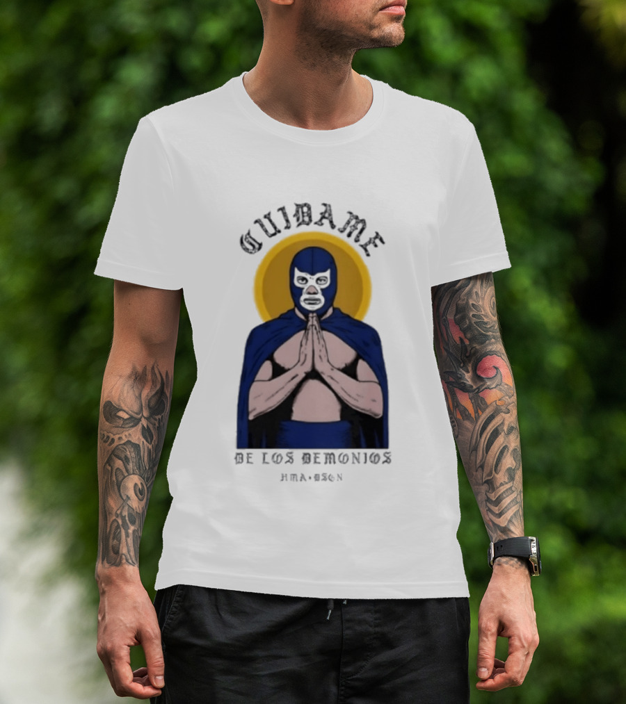 Cuidame De Los Demonios Original Blue Demon Luchador Praying Hands T-Shirt