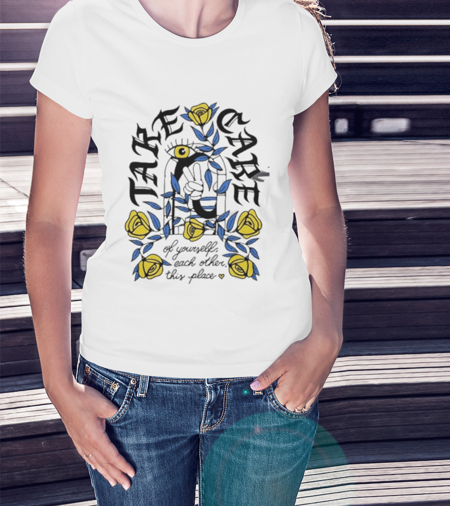 Take Care Of Yourself Each Other This Place Floral Peace Symbol Emo T-Shirt