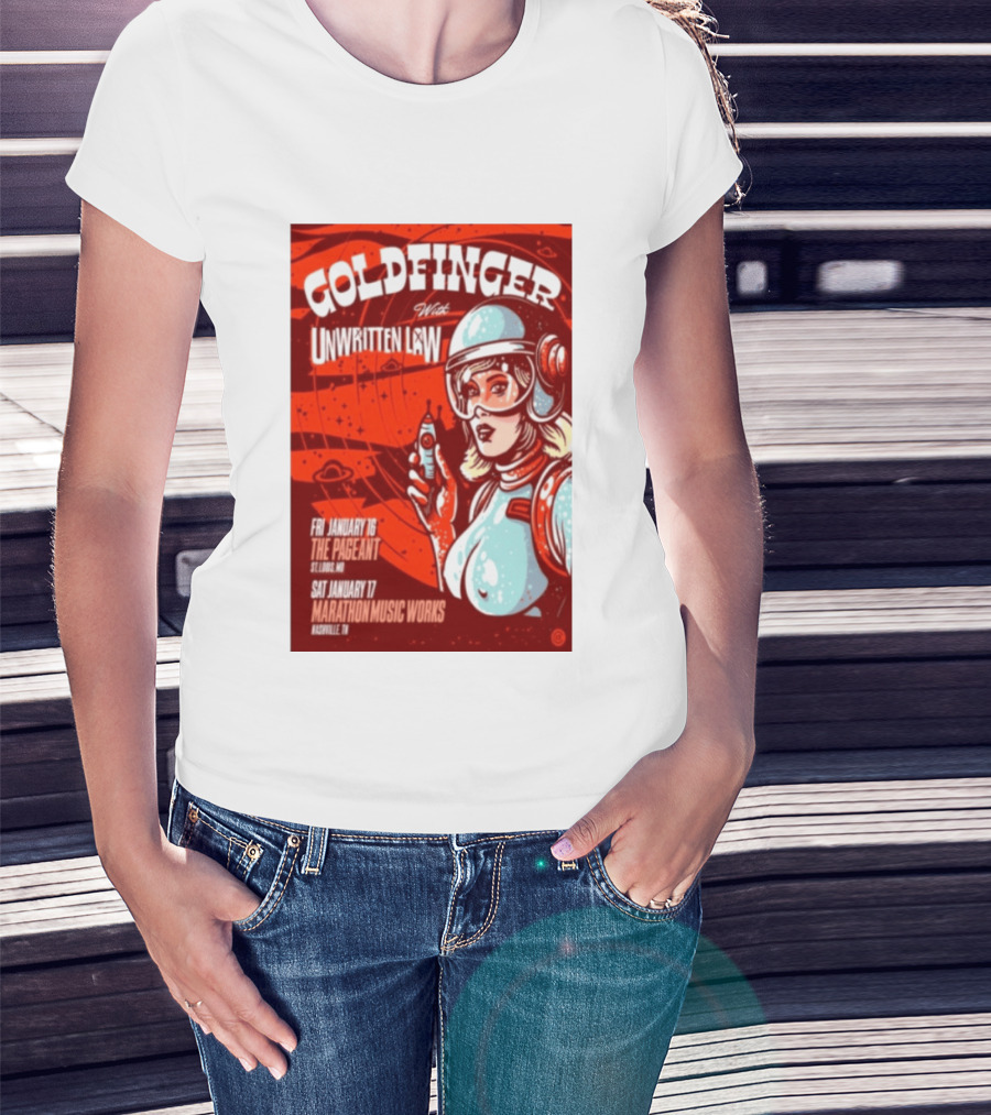 Goldfinger With Unwritten Law The Pageant St. Louis Marathon Music Works Nashville January 16 17 2026 Concert Retro Futuristic Spacewoman T-Shirt