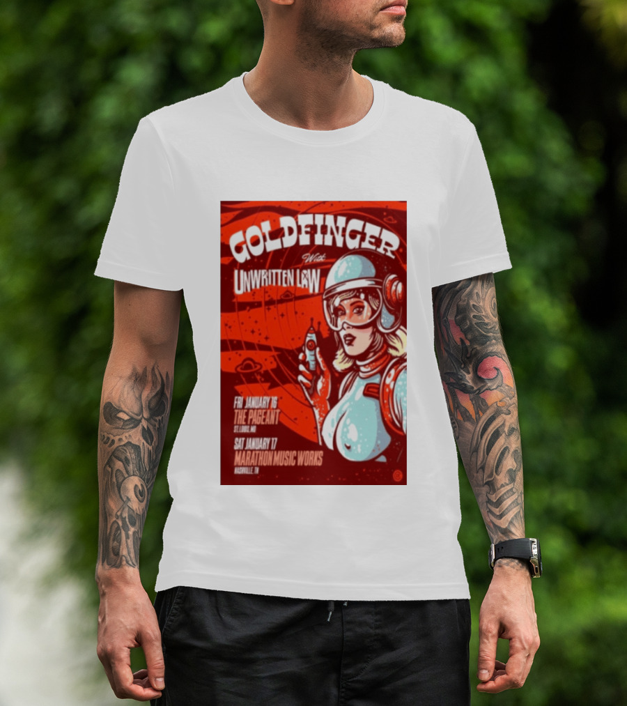 Goldfinger With Unwritten Law The Pageant St. Louis Marathon Music Works Nashville January 16 17 2026 Concert Retro Futuristic Spacewoman T-Shirt