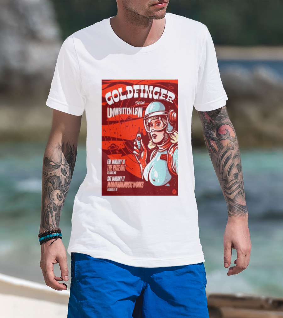 Goldfinger With Unwritten Law The Pageant St. Louis Marathon Music Works Nashville January 16 17 2026 Concert Retro Futuristic Spacewoman T-Shirt