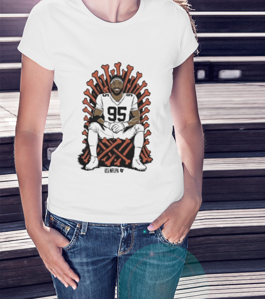 Original Myles Garrett 95 Single Season Sack King Cleveland Browns Bone Throne T-Shirt