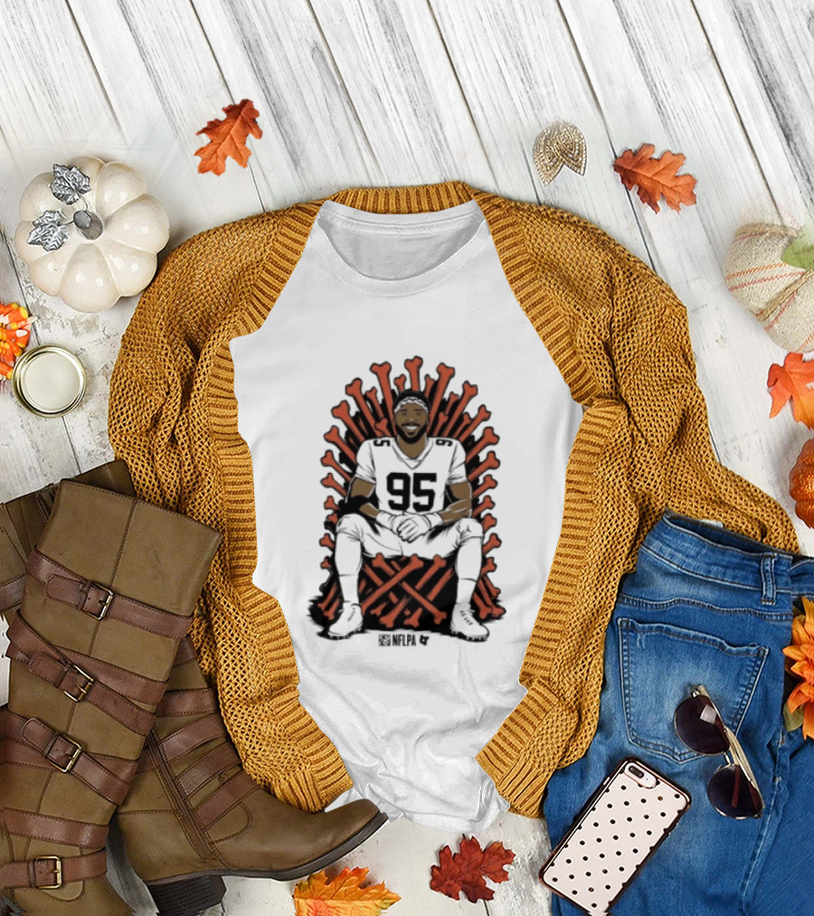 Original Myles Garrett 95 Single Season Sack King Cleveland Browns Bone Throne T-Shirt