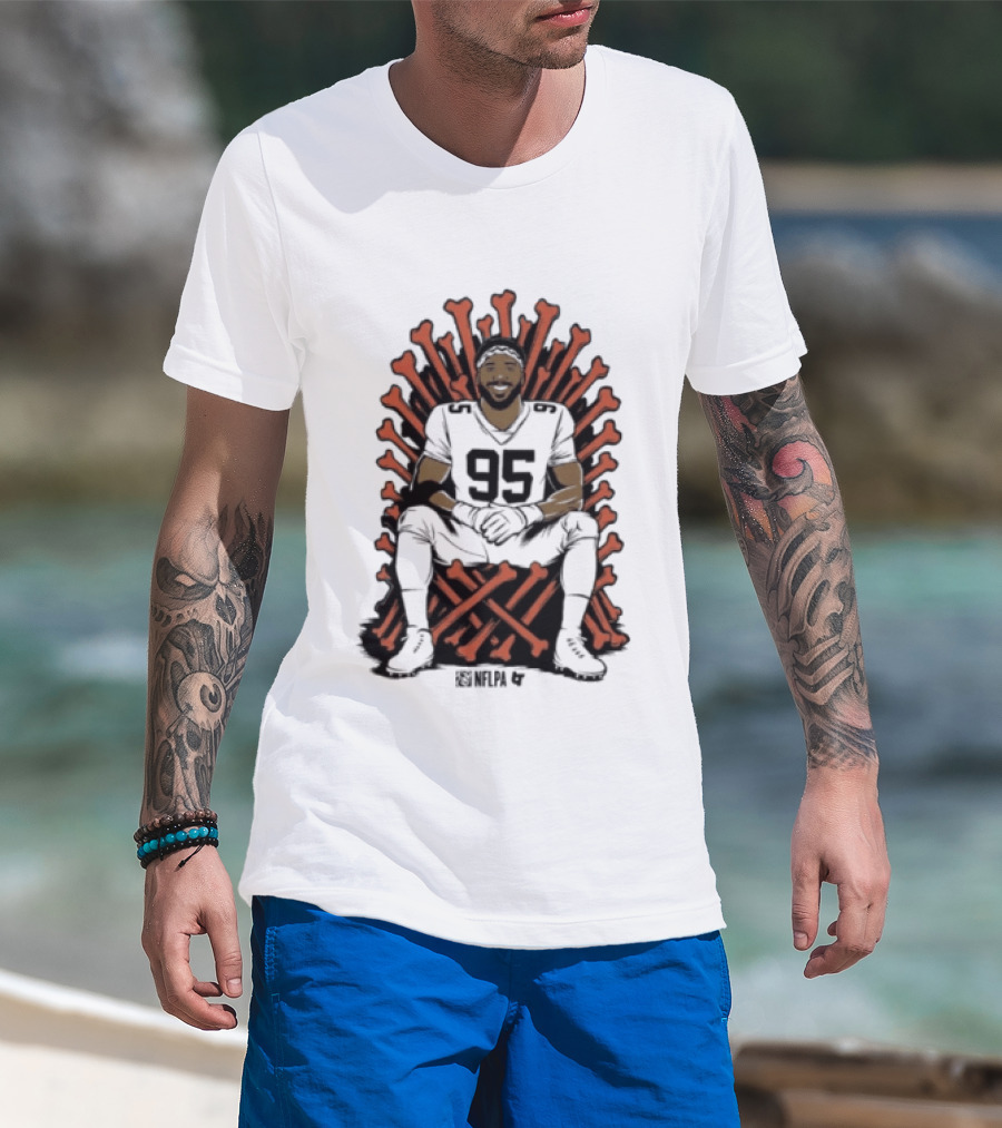 Original Myles Garrett 95 Single Season Sack King Cleveland Browns Bone Throne T-Shirt