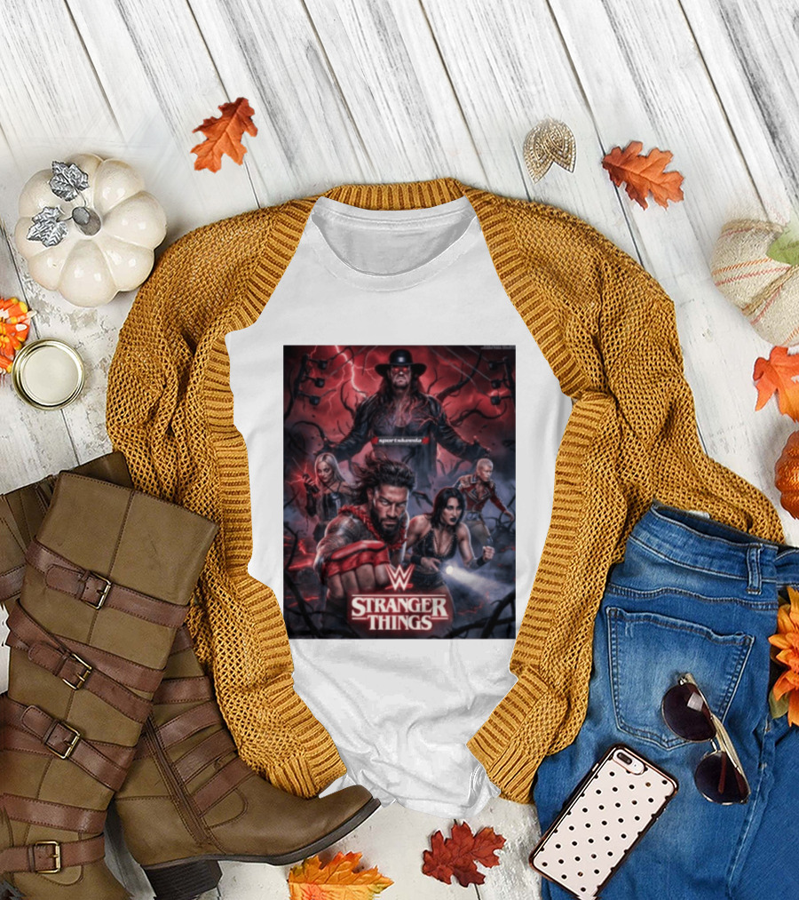 WWE And Stranger Things Crossover With The Undertaker, Roman Reigns, Cody Rhodes, Rhea Ripley, And Liv Morgan T-Shirt