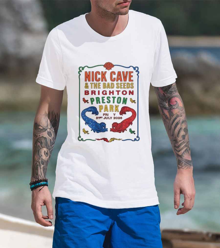 Nick Cave & The Bad Seeds Brighton Preston Park 31 July 2026 Colorful Dragons T-Shirt