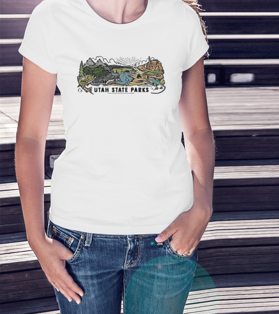 Utah State Parks Scenic Landscape With Mountains And Trees T-Shirt