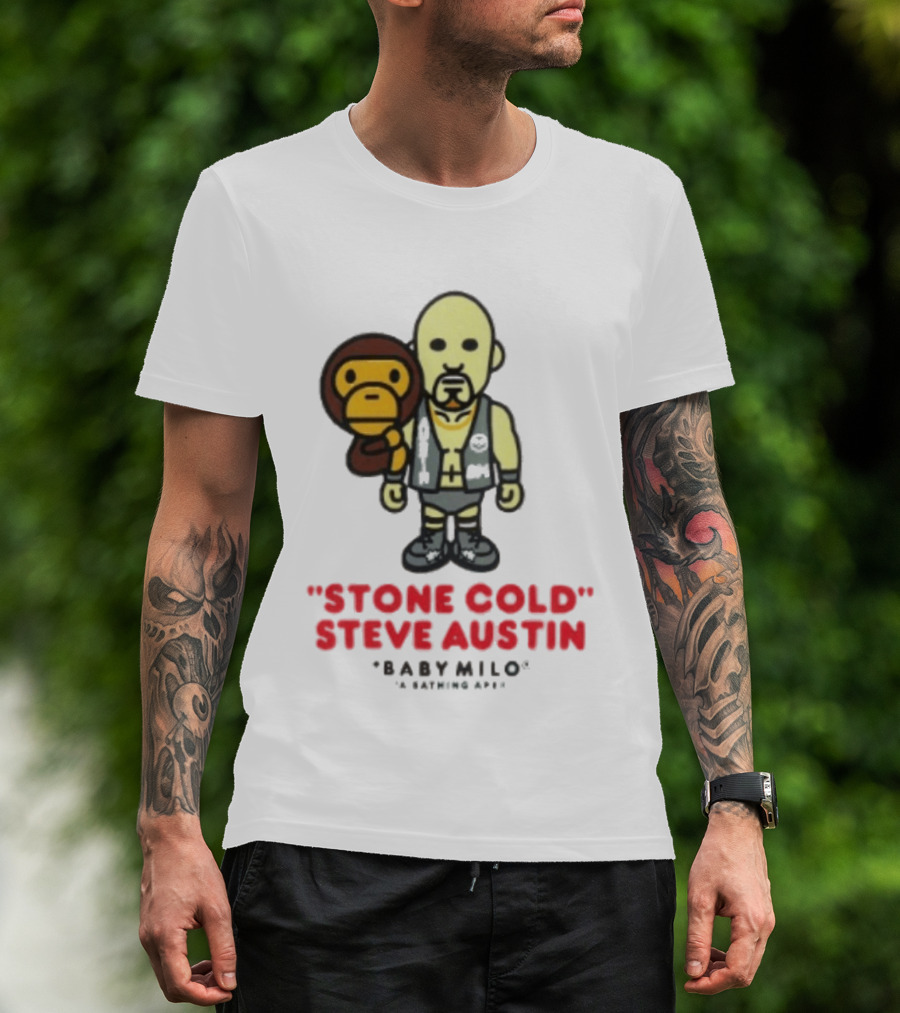 Stone Cold Steve Austin Baby Milo Collaboration Mens White T-Shirt